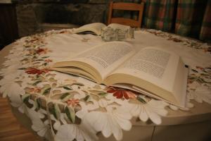 an open book sitting on top of a table at Lago da Garça Guesthouse in São Pedro do Sul