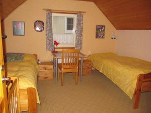 a bedroom with two beds and a desk and a window at Holiday home Angel 2 in Warin