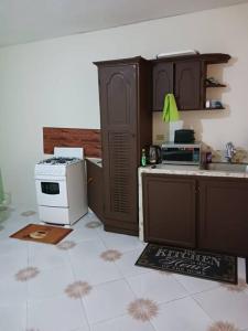 a kitchen with a sink and a stove at Willow tree quiet and peaceful in Montego Bay