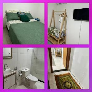 a collage of pictures of a bedroom and a bathroom at Pousada na fazenda! Venha descansar! in Serra