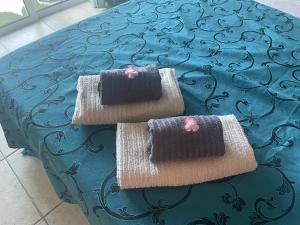 Dos toallas están encima de una cama. en Sunny apartament, en El Guincho 19 fotos más