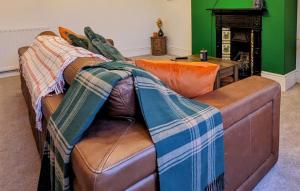 Jesmond的住宿－The Akenside，客厅里一张带毯子的沙发