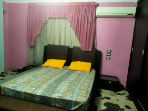 ein Schlafzimmer mit einem Bett mit gelben Kissen in der Unterkunft شقه غرفتين نوم in Kairo