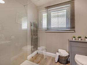 a bathroom with a shower and a toilet and a sink at 3 Bed in Combe Martin 41580 in Combe Martin +16 photos