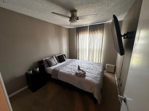 1 dormitorio con cama y ventana en Cozy 3 bedrooms home close to everything in Tampa!, en Tampa