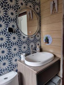ein Bad mit einem Waschbecken und einem Spiegel in der Unterkunft Ivy Residence 4br 6ba with terrasse in Porto-Novo