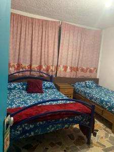 1 Schlafzimmer mit 2 Betten und einem Fenster in der Unterkunft Grutas Tolantongo enixmiquilpan Casamuygde 10camas in Ixmiquilpan