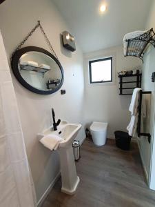 La salle de bains est pourvue d'un lavabo et d'un miroir mural. dans l'établissement About Thyme for Sleeps & Treats, à Alexandra