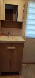 baño con lavabo y ventana en MOBIL HOME CAMPING 3***, en Villefranche-de-Conflent