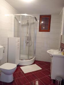 y baño con ducha, aseo y lavamanos. en Apartment Rosemary en Vinkuran