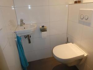 a white bathroom with a toilet and a sink at Liguster 51* in Nieuwvliet +26 photos