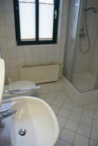 y baño con lavabo, ducha y aseo. en Altstadtleben - ABC164 en Wismar