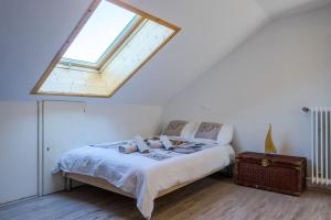 a bedroom with a bed with a skylight at Newly renovated apartment in Bernau im Schwarzwald