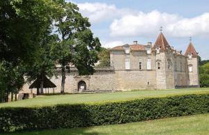 an old castle with a hedge in front of it at Maison d'Hôtes Martineau in Saint-Symphorien