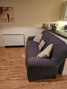 un sofá con 2 almohadas en la sala de estar en Penthouse Apartment en Kilkenny
