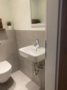 een badkamer met een wastafel en een toilet bij Köln Zentrum - Top Wohnung für 8 Personen in Keulen