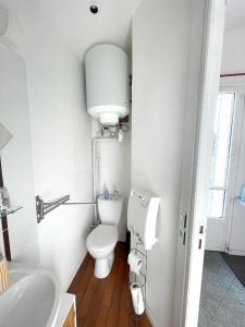 a white bathroom with a toilet and a sink at Studio avec jardin clos et wifi a Durtal in Durtal