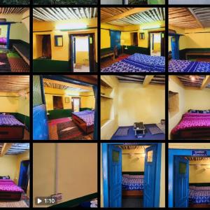 uma colagem de fotografias de uma cama num quarto em Wildernest retreat by ranjan em Aiju