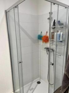 卡爾特漢的住宿－Cast'Azur - Appartement T3，浴室里设有玻璃门淋浴