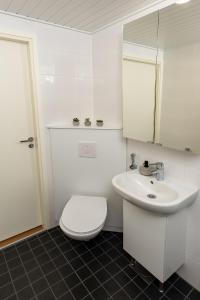 a white bathroom with a toilet and a sink at Holiday Apartment Aava 2 in Rovaniemi