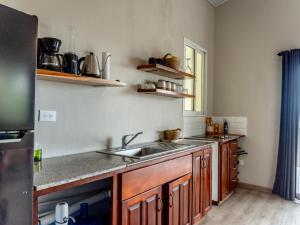 a kitchen with a sink and a counter top at Beachfront Apartment near Bocas Town in Istmito