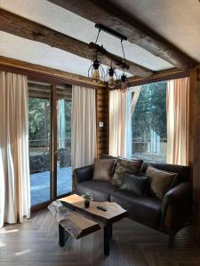 a living room with a couch and a coffee table at CHALET ELEVEN in Dospat