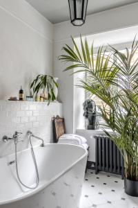 un bagno con vasca bianca e pianta di Художня резиденція Львова a Lviv