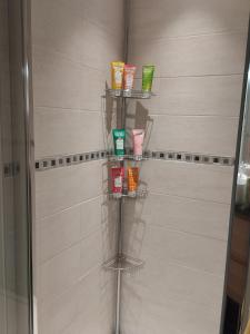 een badkamer met drie planken met tandenborstels erop bij Bienvenue in Le Cendre