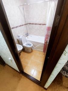 a bathroom with a toilet and a bath tub at Umar terassa in Bukhara