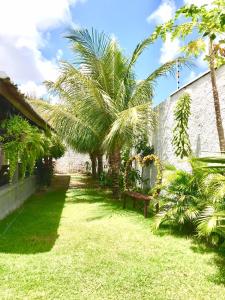 een tuin met palmbomen naast een gebouw bij Recanto Girassol in Aquiraz