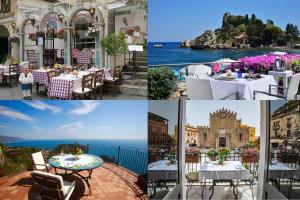 un collage de fotos de un restaurante con mesa en La Vecchia Cantina, en Graniti