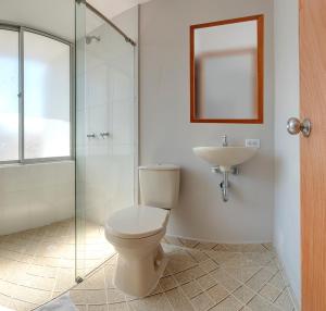 ein Bad mit einem WC und einem Waschbecken in der Unterkunft DORADO PLAZA GETSEMANI in Cartagena de Indias