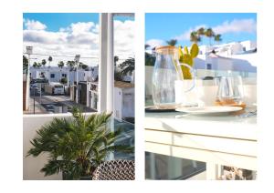 two pictures of a table with a view of a city at la Joya Suites- near the beach in Puerto del Carmen