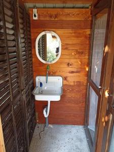 ein Bad mit einem Waschbecken und einem Spiegel in der Unterkunft Kamp Seosko domaćinstvo Radman in Herceg-Novi