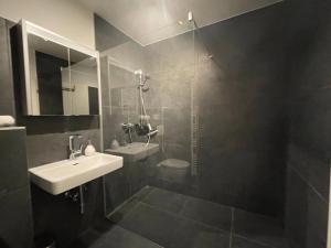 W łazience znajduje się umywalka i prysznic. w obiekcie Stylische Wohnung mitten in der Stadt Bregenz w Bregencji