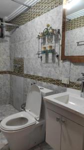 a bathroom with a toilet and a sink at Casa Cuenca in Cuenca