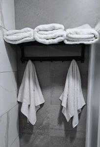 un grupo de toallas en un estante del baño en Posada de Bien, en Herencia