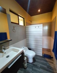 a bathroom with a toilet and a sink at Arenal Villas Tranquilas, free-standing equipped houses in Nuevo Arenal