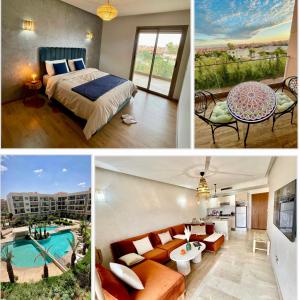 un collage de photos d'une chambre d'hôtel dans l'établissement Cozy Panoramic Charming studio with sunny terrace, à Marrakech