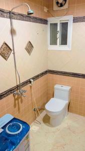 y baño con aseo y ducha. en شقة الغامدي en Al Jāmi‘ah