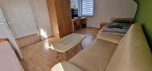 ein Wohnzimmer mit einem Sofa und einem Tisch in der Unterkunft Rooms & Apartments Schwäbisch Gmünd in Schwäbisch Gmünd