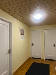 um quarto vazio com duas portas e um tapete em Niederdorf, Baselland Hotel em Niederdorf