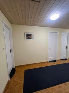 an empty room with two doors and a rug at Niederdorf, Baselland Hotel in Niederdorf