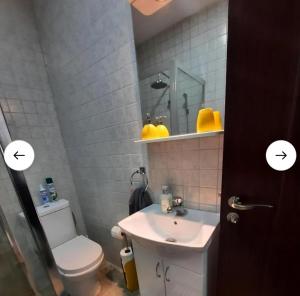 a bathroom with a sink and a toilet and a mirror at Cera luxe apartment in Soko Banja