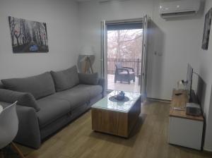 a living room with a couch and a coffee table at Cera luxe apartment in Soko Banja