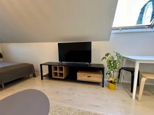 sala de estar con TV de pantalla plana sobre una mesa en Captain's House - Kaptenimaja - Apartments en Kärdla