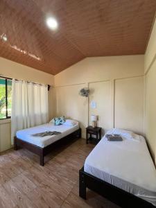 a room with two beds and a window at The Secret Eco Lodge in Tortuguero