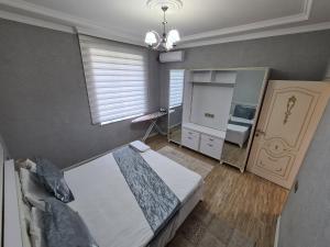 a bedroom with a large bed and a mirror at Small Reyis villa 1 in Gabala