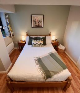 1 dormitorio con 1 cama grande y 2 lámparas en Buttermilk Walk Room, en Galway