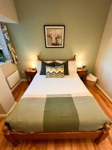 1 dormitorio con 1 cama grande y 2 lámparas en Buttermilk Walk Room, en Galway
